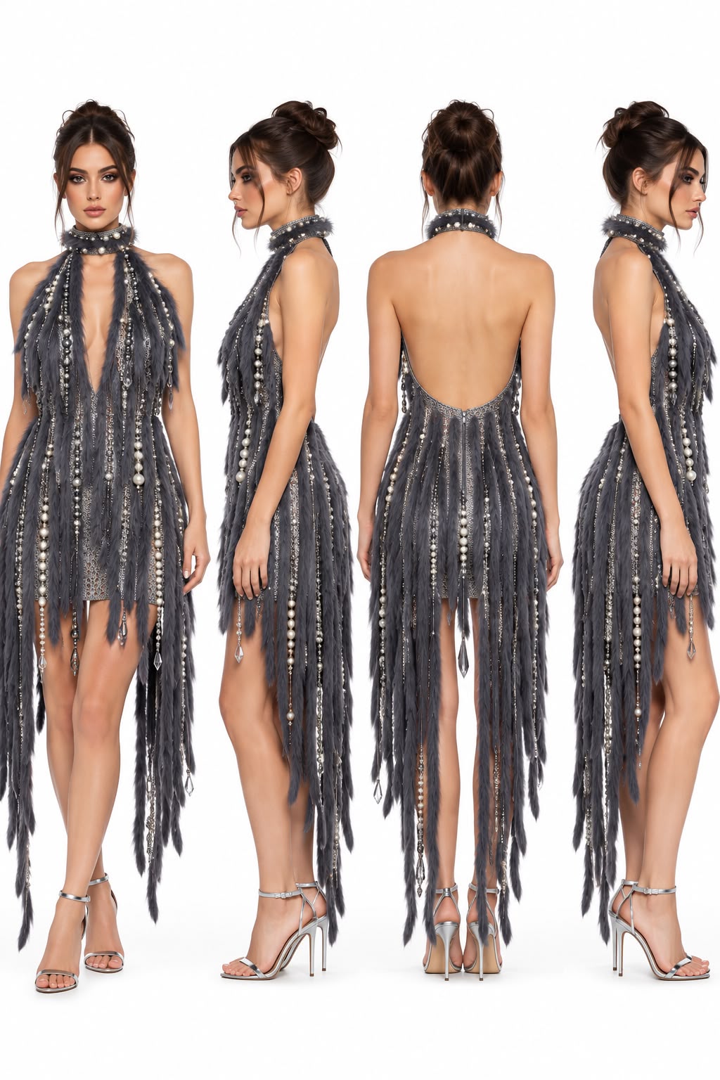 Grey Feather Fringe Halter Mini Dress - K26-OOO-001-01-01 - 8