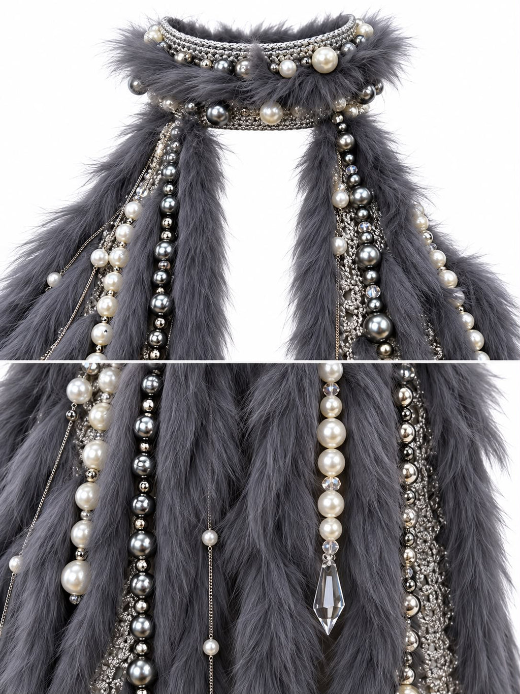 Grey Feather Fringe Halter Mini Dress - K26-OOO-001-01-01 - 2