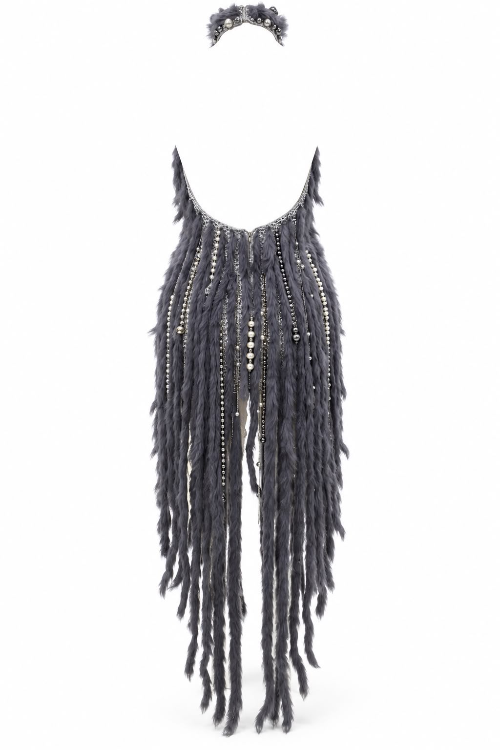 Grey Feather Fringe Halter Mini Dress - K26-OOO-001-01-01 - 4